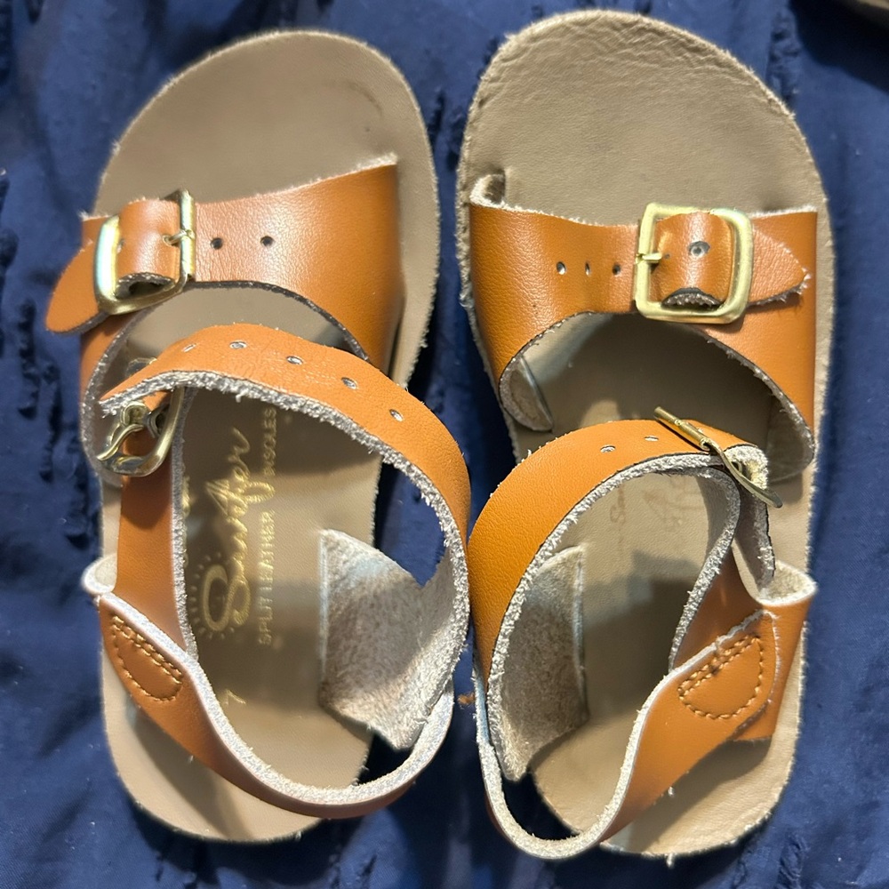 FootMates SunSans Tan Leather Kids Sandals—size 7
